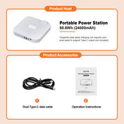 Portable Power Station,100W 88.8Wh 24000mAh Powerbank Portable Emergency Backup Power Supply ,No Solar Panel