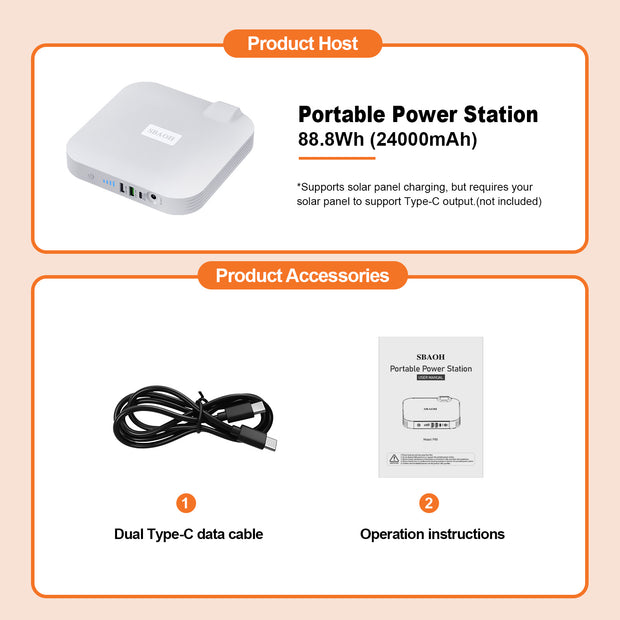 Portable Power Station,100W 88.8Wh 24000mAh Powerbank Portable Emergency Backup Power Supply ,No Solar Panel