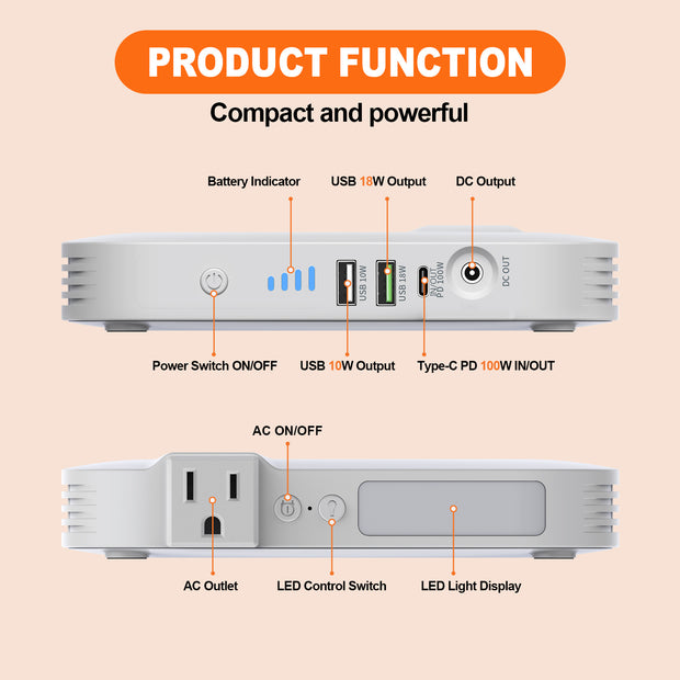 Portable Power Station,100W 88.8Wh 24000mAh Powerbank Portable Emergency Backup Power Supply ,No Solar Panel